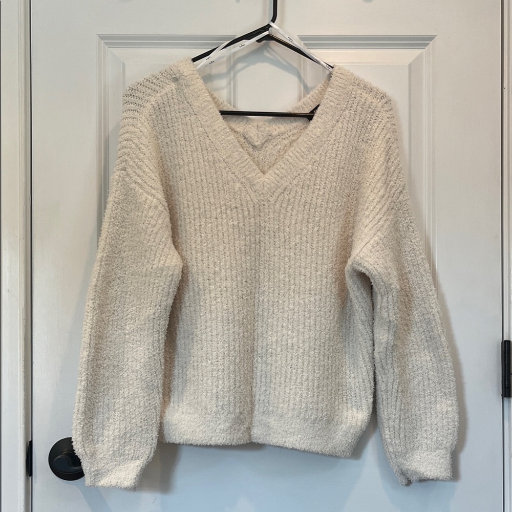 Lulu's Cozy Cream V-Neck Sweater